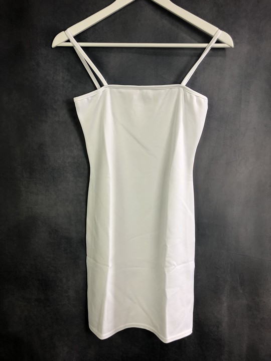 Pretty little thing white straight neck bodycon dress, Size 10