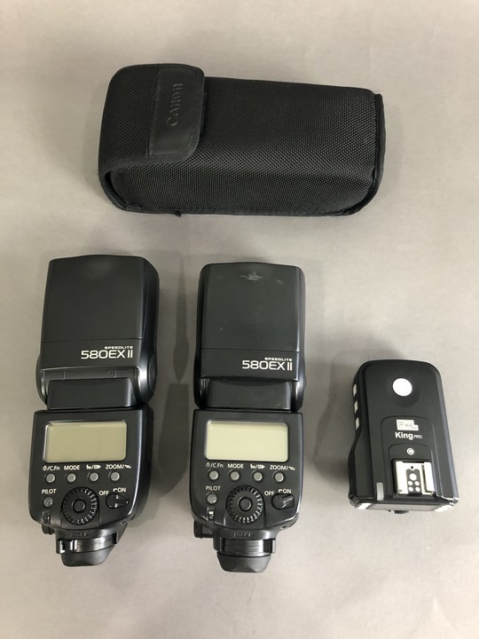 Assorted Camera Accessories, to include: Pixel King Pro, Untested, Canon Speedlite 580EX II Flash, Untested, Canon Speedlite 580EX II Flash, with Pouch, Untested