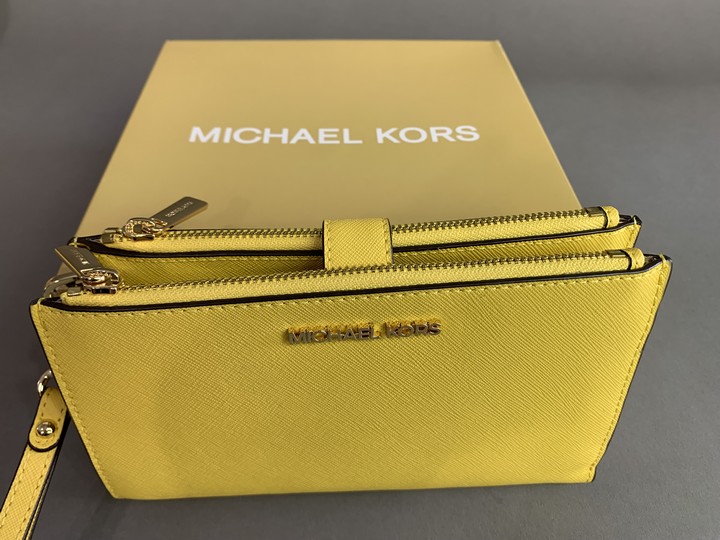 Michael Kors Yellow Double Zip Purse, with Box