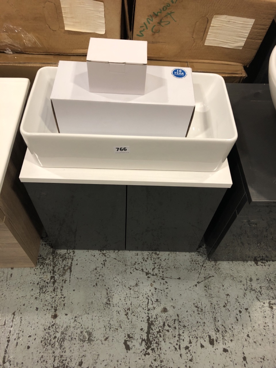 John Pye Auctions WALL HUNG 2 DOOR COUNTERTOP SINK UNIT IN GREY AND WHITE 500MM X 400MM WITH A
