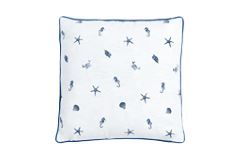 15 X SLEEPDOWN OUTDOOR SEA SHORE PRINT SHOWERPROOF DECORATIVE SQUARE FILLED CUSHION 18X18 - WATER RESISTANT 100% COTTON CUSHION GARDEN FURNITURE OUTSIDE BENCH SOFA - WHITE - 45CM X 45CM.