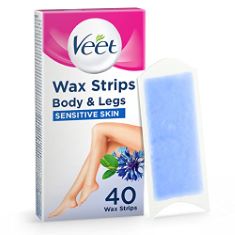 16 X VEET COLD WAX STRIPS, HAIR REMOVAL, LEGS & BODY, SENSITIVE SKIN, 40 STRIPS, 4 FINISH WIPES.