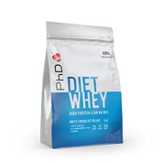 8 X PHD NUTRITION DIET WHEY HIGH PROTEIN LEAN MATRIX, WHITE CHOCOLATE DELUXE WHEY PROTEIN POWDER, HIGH PROTEIN, 40 SERVINGS PER 1 KG BAG.