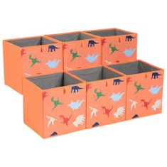 5 X BASICS COLLAPSIBLE FABRIC STORAGE CUBE ORGANISER BINS, PACK OF 6, DINO SQUAD, 33 X 38 X 33 CM.