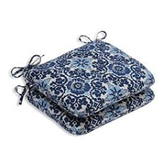 6 X PILLOW PERFECT OUTDOOR/INDOOR WOODBLOCK PRISM ROUNDED CORNERS SEAT CUSHION (SET OF 2), BLUE.