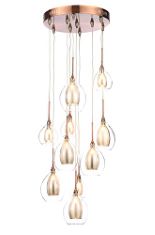 6 X ILLUMINATE CALABAR 10-LIGHT ELEGANT AND SUBTLE CLUSTER PENDANT WITH DOUBLE WALLED GLASS DESIGN AND CONTEMPORARY COPPER ACCENTS, CHAMPAGNE.