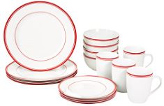 4 X BASICS CAFE STRIPE DINNERWARE SET WITH 16-PIECES - RED.