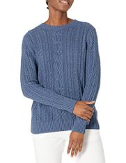 11 X ESSENTIALS WOMEN'S FISHERMAN CABLE LONG-SLEEVED CREWNECK SWEATER (AVAILABLE IN PLUS SIZE), BLUE HEATHER, 4XL PLUS.