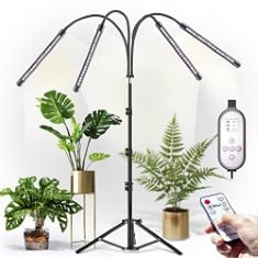 CXHOME FULL SPECTRUM LED PLANT LAMP WITH STAND, RF REMOTE CONTROL & LINE-CONTROLLED TIMING 4/8/12H, 4 SWITCHING MODES & 10 LEVEL BRIGHTNESS, STABLE ADJUSTABLE 40-150 CM, FOR INDOOR PLANTS.