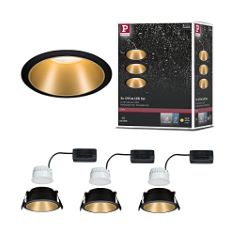 QTY OF ITEMS TO INLCUDE BOX OF ASSORTED LIGHTS INCLUDING PAULMANN 93404 LED COLE LUMINAIRE ROUND INCL. 3X6.5 WATT DIMMABLE SPOTLIGHT BLACK, GOLD MATT RECESSED LAMP PLASTIC, ALUMINIUM ZINC CEILING SPO