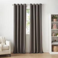 4 X BASICS ROOM DARKENING BLACKOUT WINDOW CURTAINS WITH GROMMETS - 52" X 96", DARK GREY, 2 PANELS.