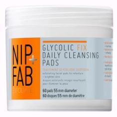 50 X NIP + FAB GLYCOLIC ACID FIX DAILY CLEANSING PADS FOR FACE WITH HYALURONIC ACID, WITCH HAZEL, EXFOLIATING RESURFACING AHA FACIAL PAD FOR EXFOLIATION EVEN SKIN TONE BRIGHTEN SKIN, 60 PADS.