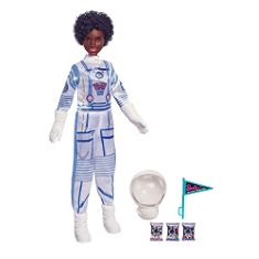 11 X BARBIE SPACE DISCOVERY ASTRONAUT DOLL, BRUNETTE, IN SPACESUIT WITH HELMET, GLOVES, FLAG & 3 MINI PACKS OF ASTRONAUT FOOD (NON-EDIBLE) FOR 3 TO 7 YEAR OLDS.