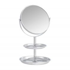 9 X BASICS DRESSING TABLE MIRROR WITH DUAL TRAYS - 1X/5X MAGNIFICATION, CHROME.