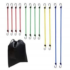 16 X BASICS HEAVY DUTY BUNGEE CORDS, ASSORTED LENGTHS - MULTICOLOURS (12-PACK).