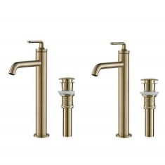 2 X KRAUS KVF-1220BG-2PK RAMUS SINGLE HANDLE VESSEL SINK BATHROOM FAUCET WITH POP-UP DRAIN, BRUSHED GOLD.