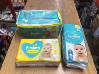 3X ASSORTED PAMPERS SIZE 3 NAPPIES