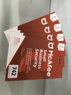 4 X MCAFEE SMALL BUSNIESS SECURITY ,1 YEAR SUBSCRIPTION ,15 DEVICES , ANTIVIRUS SECURITY KEYS - SEALED