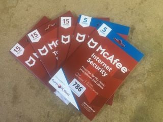 5 X MCAFEE TOTAL PROTECTION ,1 YEAR SUBSCRIPTION,15 DEVICES,ANTIVIRUS SECURITY KEYS - SEALED 2 X MCAFEE INTERNET SECURITY , 1 YEAR SUBSCRIPTION, 5 DEVICES , ANTIVIRUS SECURITY KEYS - SEALED