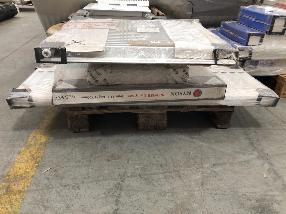 John Pye Auctions - PALLET OF ASSORTED RADIATORS TO INCLUDE MYSON PREMIER  HE TYPE 11 700X600MM, WHITE RADIATOR (BLOCK B) (COLLECTION OR OPTIONAL  DELIVERY AVAILABLE *)