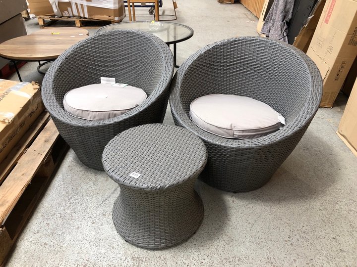 John Pye Auctions GARDENLINE 3PC EGG BISTRO SET IN RATTAN EFFECT GREY LOCATION D2