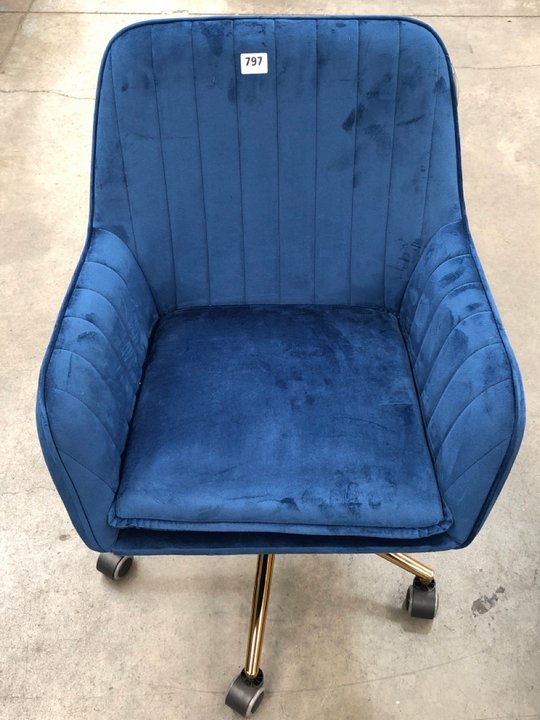 John Pye Auctions VELVET UPHOLSTERED OFFICE CHAIR WITH BRASS LEG IN