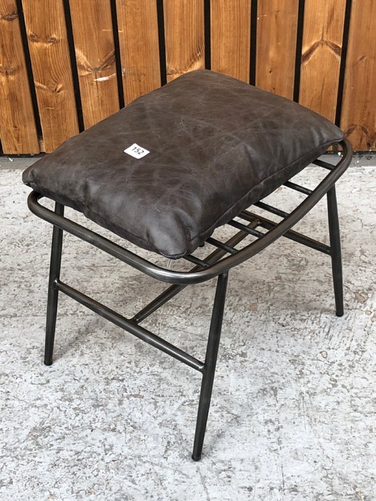 John Pye Auctions HUNTINGDON STOOL IN GREY LEATHER RRP £198