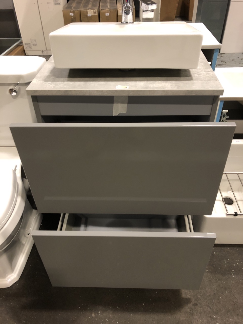 John Pye Auctions FLOOR STANDING 2 DRAWER COUNTERTOP SINK UNIT IN LIGHT GREY AND GREY STONE