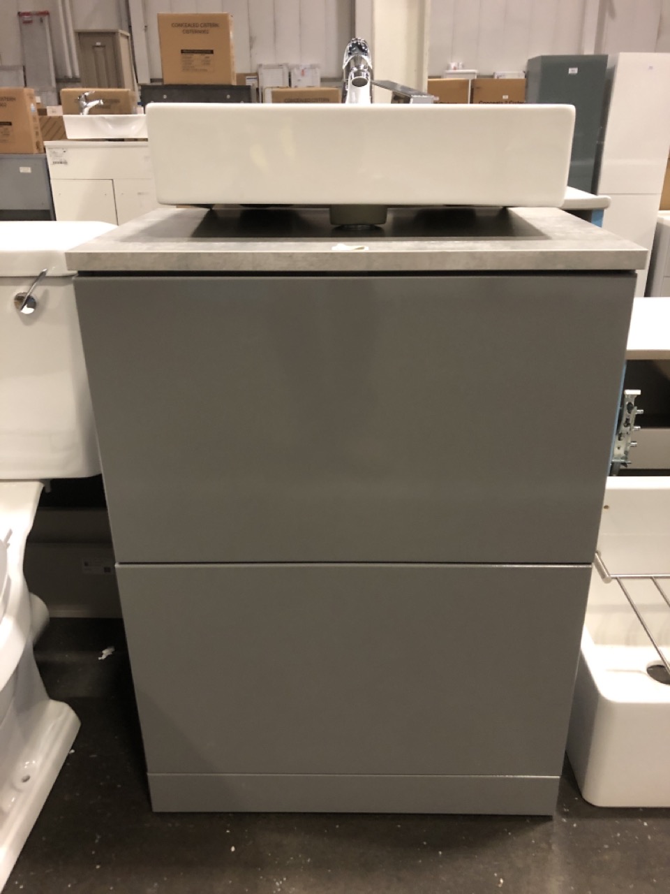 John Pye Auctions FLOOR STANDING 2 DRAWER COUNTERTOP SINK UNIT IN LIGHT GREY AND GREY STONE