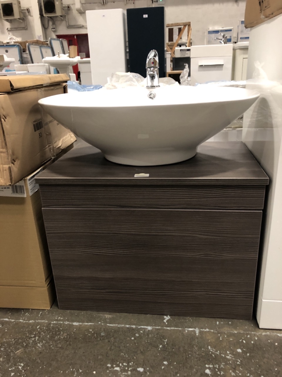 John Pye Auctions WALL HUNG 1 DRAWER COUNTERTOP SINK UNIT IN BROWN