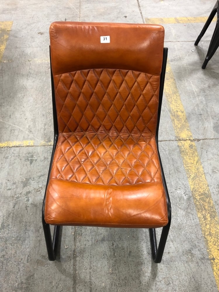 John Pye Auctions BROWN LEATHER DIAMOND STITCHED EFFECT CHAIR WITH NO