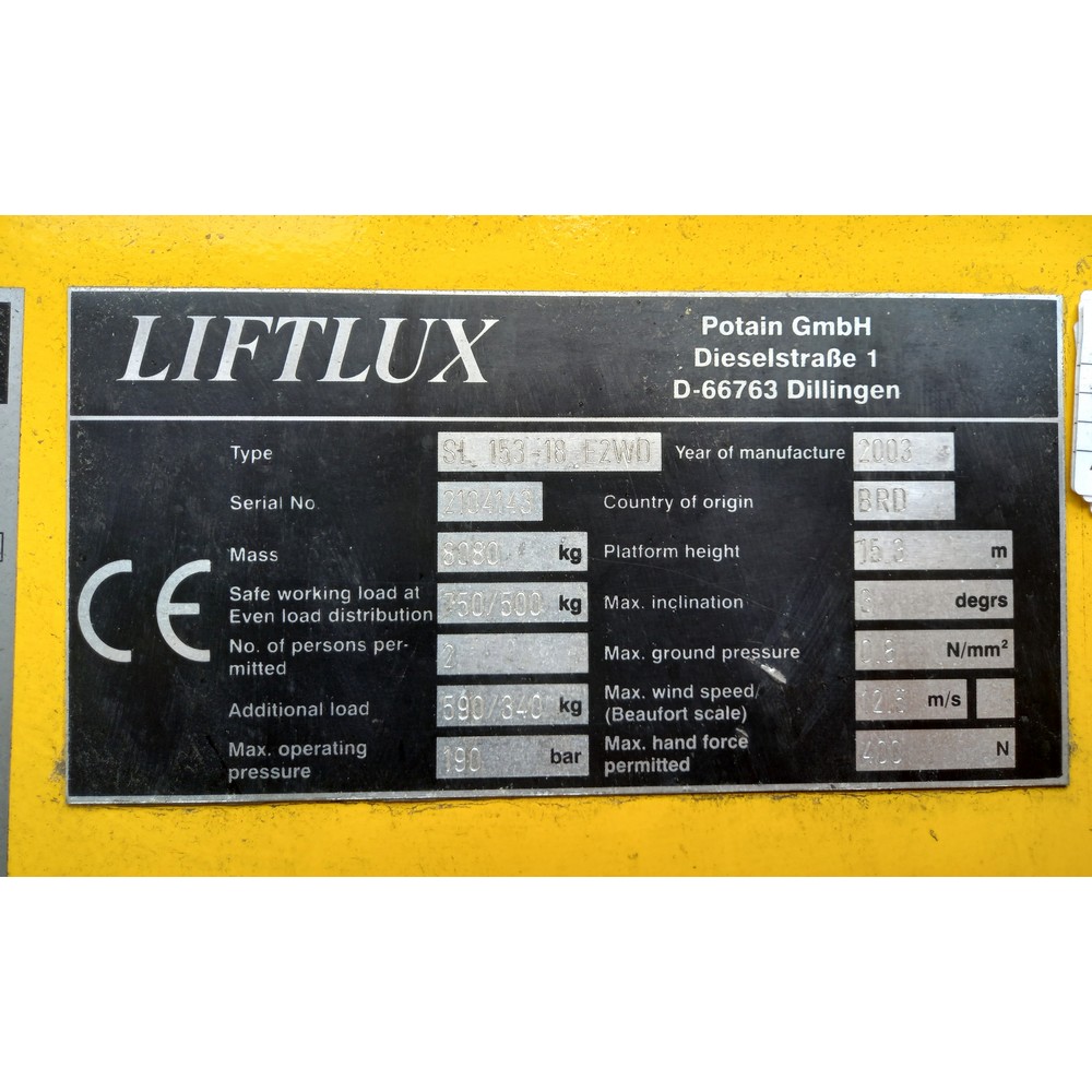 John Pye Auctions 2003 LIFTLUX SCISSOR LIFT MODEL SL15318E2WD