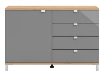 MARBELLA DRESSER CABINET GLASS FRONTED LIGHT GREY GLASS FINISH 4 DRAWERS AND CUPBOARD 1150DX400DX920HMM - RRP £469: LOCATION - B4