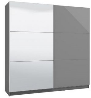 MARBELLA 2 DOOR MIRROR AND GLASS SLIDING ROBE SHELVES AND RAILS IN LIGHT GREY GLASS AND MIRROR FINISH 2200WX630DX2100H MM - RRP £1429: LOCATION - B5