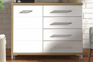 MONDIGO 4 DRAWER DRESSER CHEST 1080WX400DX708HMM IN OAK AND GLOSS WHITE FINISH - RRP £499: LOCATION - B5