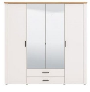 KENT COMBI WARDROBE 4 DOORS 2 DRAWERS SHELVES AND RAILS INC 1980WX580DX2100HMM IN OAK AND PAINTED WHITE FINISH - RRP £1075: LOCATION - B6