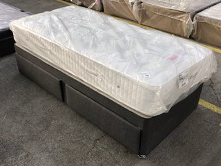 SILENTNIGHT BUTTERMERE 2 DRAWER DIVAN BED IN STEEL & SLEEPEEZEE BACKCARE PRESTIGE EXTRA FIRM MATTRESS: APPROX SIZE 90 X 190CM - RRP £649: LOCATION - C5