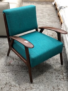 CORRIGAN UPHOLSTERED ACCENT CHAIR IN TEAL/DARK WOOD: LOCATION - B8