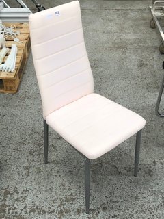 WHITE LEATHER DINING CHAIR WITH STEEL FRAME LEGS: LOCATION - B8