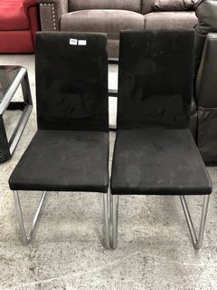 SET OF 2 DINING CHAIRS IN BLACK SUEDE & STAINLESS STEEL LEGS: LOCATION - B8