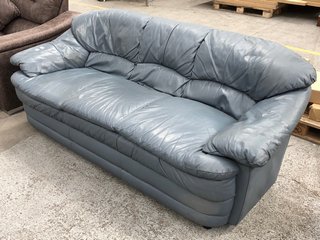 LA-Z-BOY 3 SEATER LEATHER SOFA IN LIGHT BLUE: LOCATION - B6