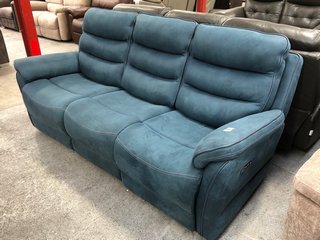 LA-Z-BOY ANDERSON LEATHER 3 SEATER POWER RECLINER SOFA IN BLUE - RRP £2558: LOCATION - C7