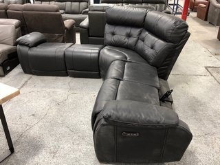 LA-Z-BOY EL PASO LEATHER 5 SEATER POWER RECLINER CORNER SOFA IN BLACK (INCOMPLETE): LOCATION - C7