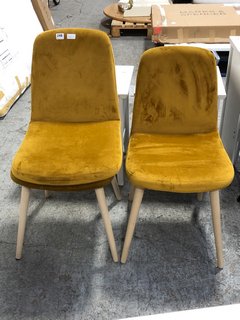 2X VELVET OVAL DINING CHAIR IN OCHRE - RRP £169 & MATCHING SEAT WITHOUT LEGS (INCOMPLETE): LOCATION - A4