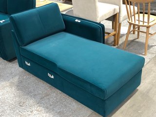 JAYDEN CHAISE STORAGE SOFA PART WITH LEFT ARM IN DARK TEAL VELVET (INCOMPLETE): LOCATION - A4