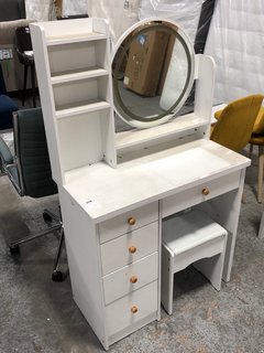 DRESSING TABLE WITH LIGHT UP MIRROR WITH STOOL IN WHITE - RRP £168: LOCATION - A4