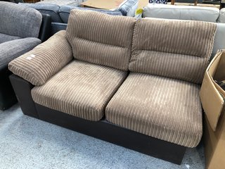 ARMSTRONG 2 SEATER SOFA PART WITH LEFT ARM IN CHOCOLATE & BROWN FABRIC: LOCATION - D1