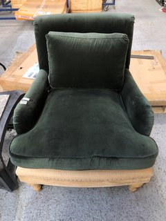 NKUKU.COM ABE DECONSTRUCTED VELVET ARMCHAIR IN MOSS - RRP £1200: LOCATION - D1