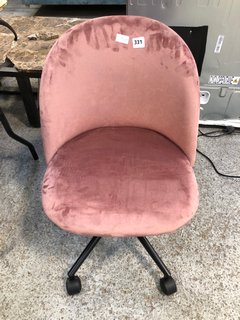 KLARA OFFICE CHAIR IN BLUSH PINK VELVET - RRP £129: LOCATION - D2