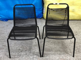 2X JOHN LEWIS & PARTNERS MATE ROPE WEAVE GARDEN DINING CHAIR SET OF 2 IN BLACK - RRP £149: LOCATION - A6